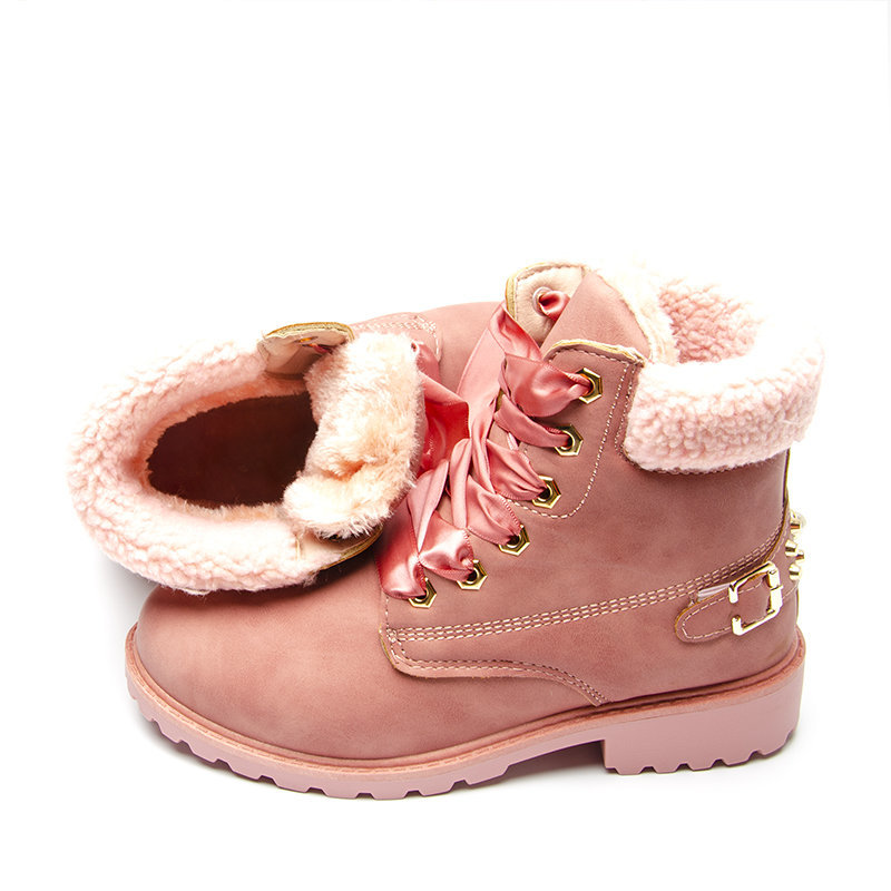 Fujin Winter Snow Boots Ankle Women Winter Boots Platform Pink Women Boots Lace Up Casual Ankle Boots Booties Round Women Shoes