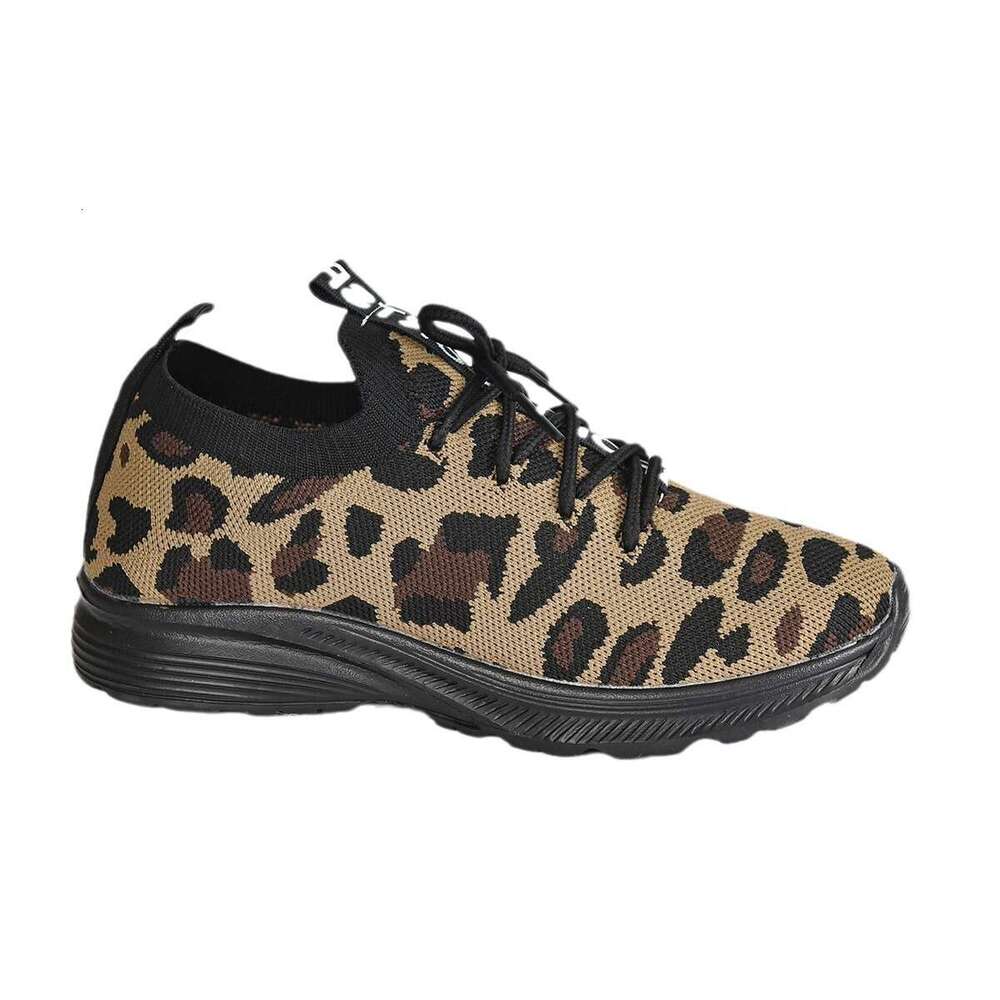 S Large Ddmysports Casual Leopard Print Lace Up Knitted Breathable Sports Shoes Running For Women Outdoor Shoes ports hoes hoes