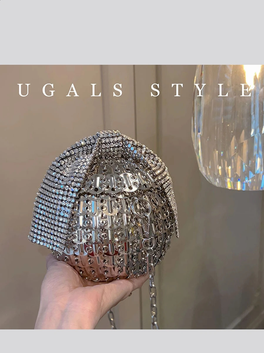 DHXJ Womens ball shape Woven Hollow Metal Chain Tote Clutch bow dia Travel Holiday Shoulder Bag Handbag 240729