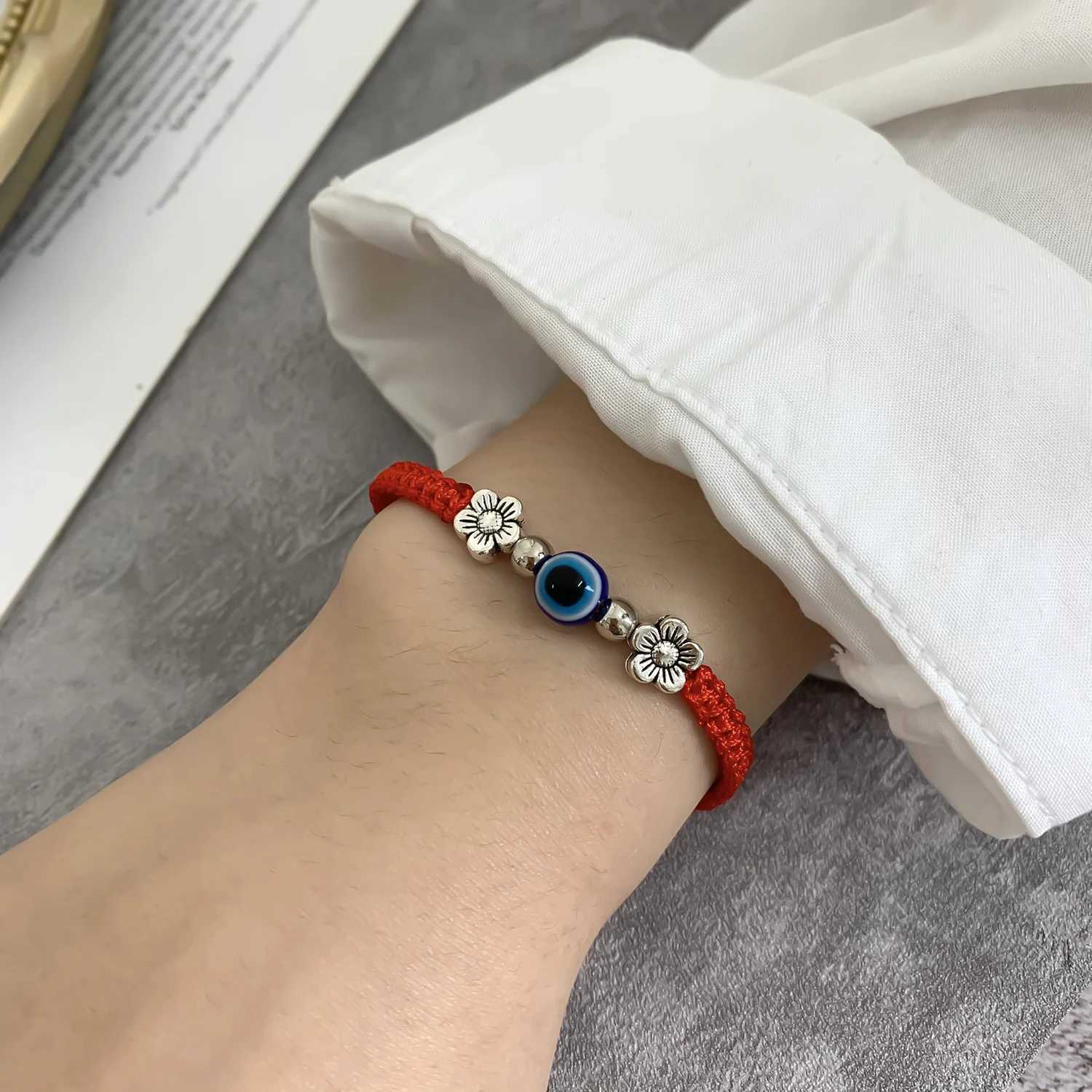 Trkiye Lucky Blue Evil Eye Bracelet Womens Handwoven Red Black Blue Rope Demon Eye Bracelet Friendship JewelryW240730