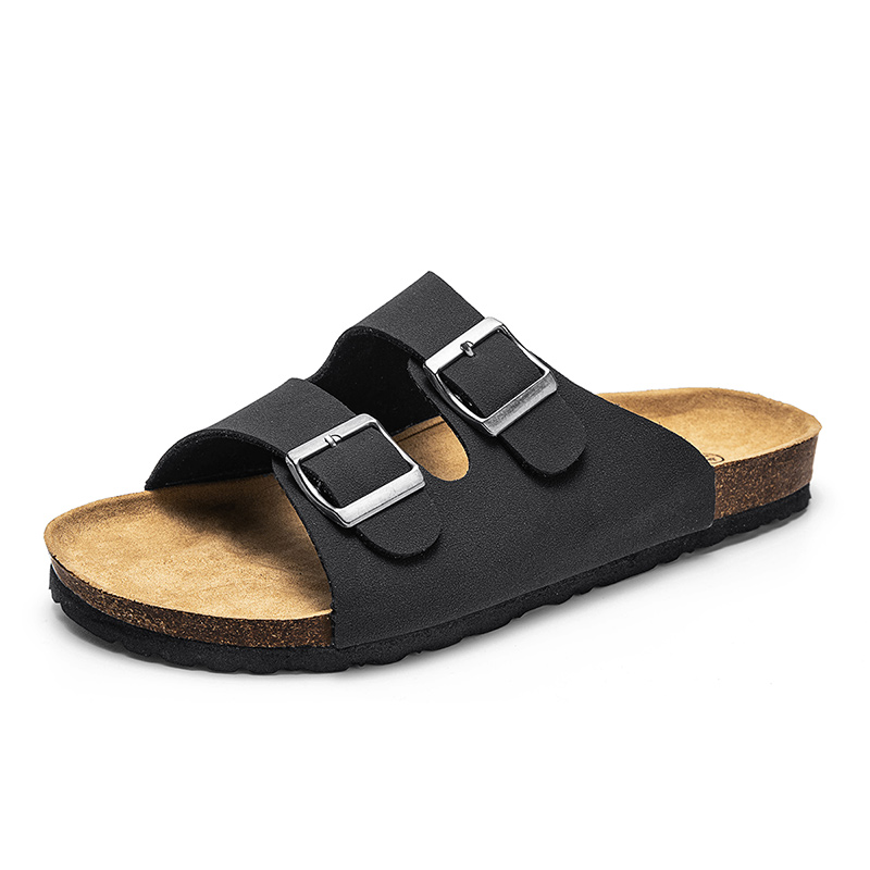 Men's Black Leather Sandals Summer Casual Men Beach Sandals Roman Style High Quality Non-slip Flat Slides Fashion Male Shoes