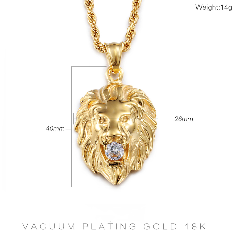 Sophisticated Male Lion Head Chain Necklace - Superior Quality 316L Stainless Steel & Genuine 18k Gold Plating