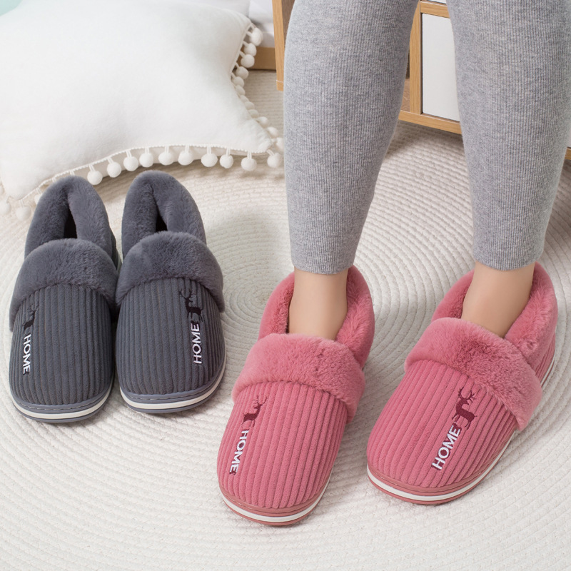 Unisex Corduroy House Slippers, Winter Cotton Home Shoes, Indoor Outdoor Warm Flats