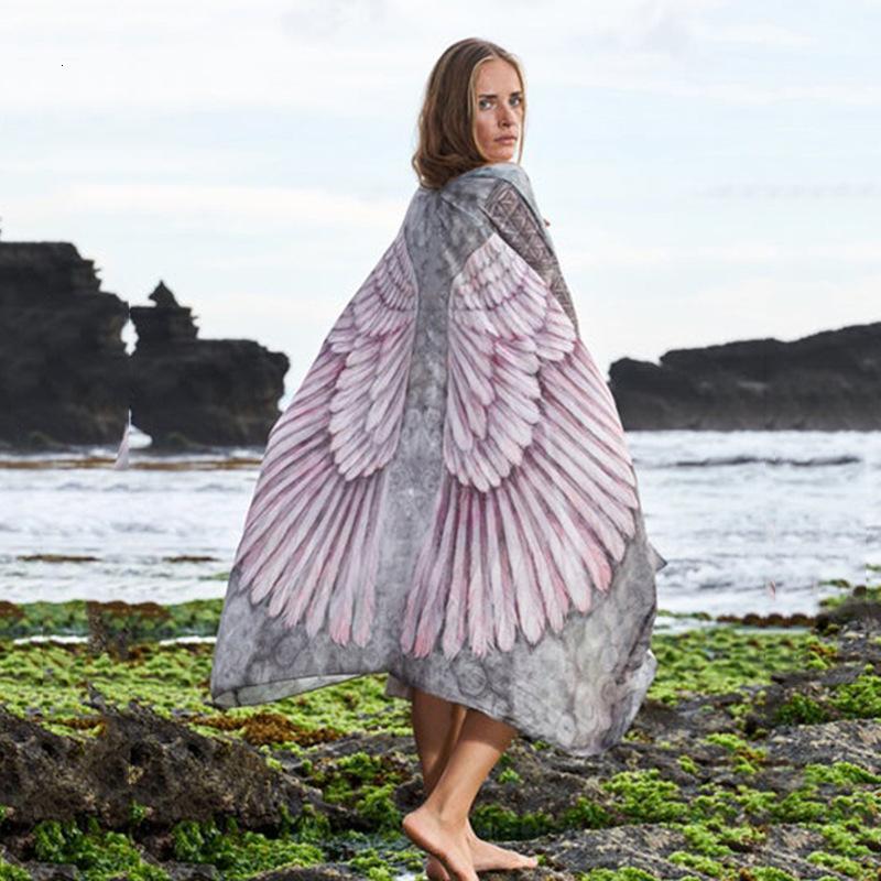 2024 New Chiffon Wings Printed Shawl Beach Hoodie Sexy Cardigan Loose Vacation Sunscreen Dress
