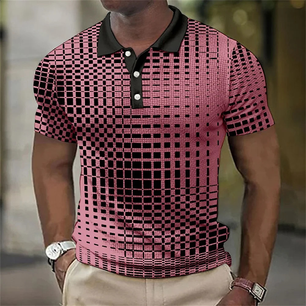 Retro mens polo 3D spotted street casual short sleeved loose oversized shirt highquality sportswear soft top 240829