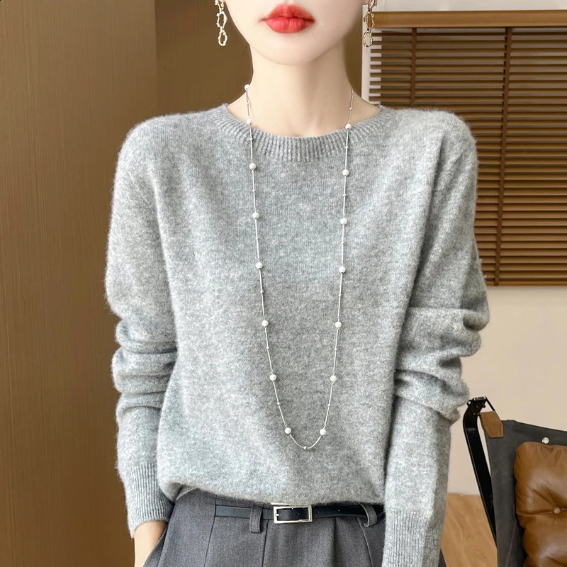 JGJOMFHG womens sweater 100% merino wool pullover clothing longsleeved solid color coat Oneck autumn and winter 240730