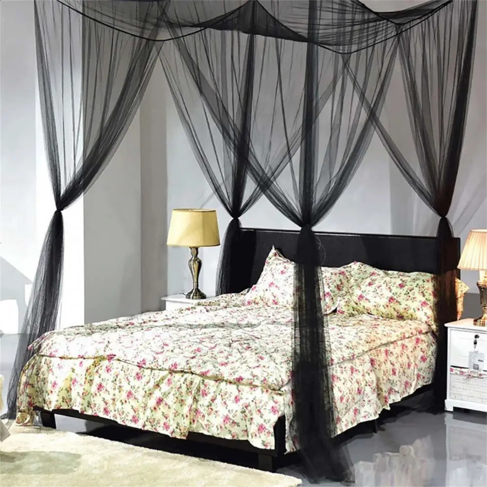 Mesh Curtain Bed Canopy Solid Net Mosquito Color 4 Doors Bedroom Home Decor Gift 240730