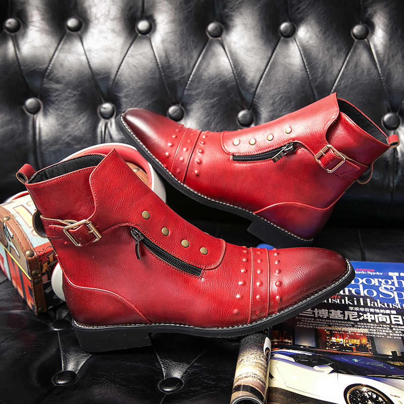 British Style Luxury Men Dress Boot Oxfords Shoes Autumn Designer Motorcycle Boot for Male Red Brown Leather Cowboys Boots Men
