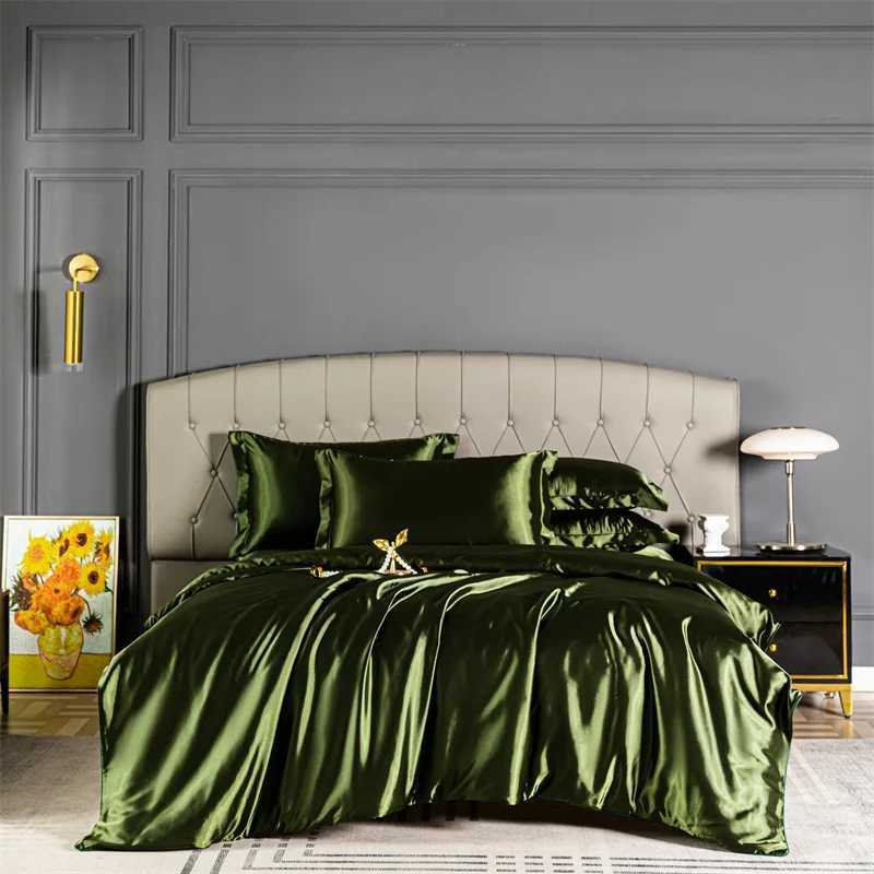 Satin Bedding Set with Duvet Cover Bed Sheet Pillowcase Luxury Bedsheet Solid Color Double Single King Queen Full Twin Size Y240730