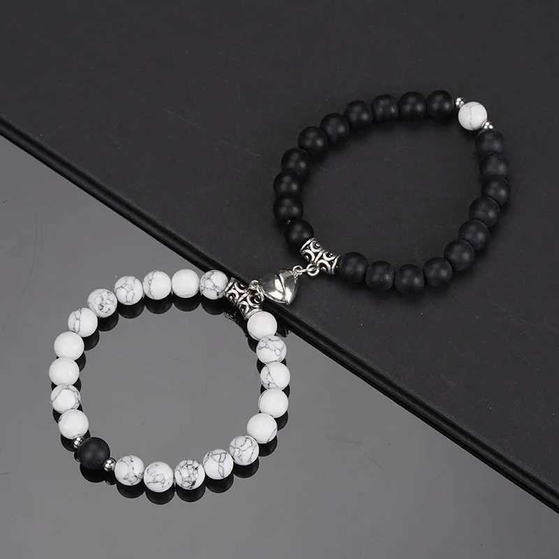 2 pieces/set of bead bracelets used for rs natural stone distance heart magnet couple bracelet friendship fashion jewelry gift W241231