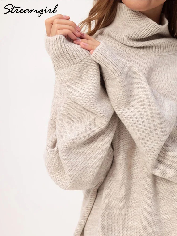 Winter Womens Turtleneck Sweater Oversized Knit Tops Woman Turtle Neck Oversize Women Pink Pullover 240730