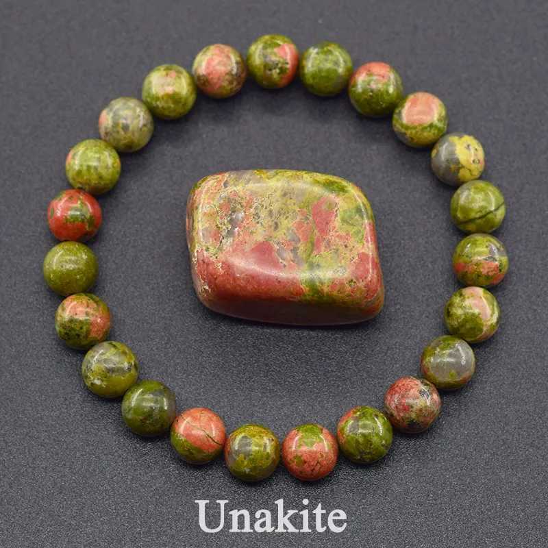 Natural Unakite Jasper Stone Real Crystal Quartz Beam Bracelet Suitable for Women and Men Round Pulsera Bracelet Jewelry Birtay Gift W241231