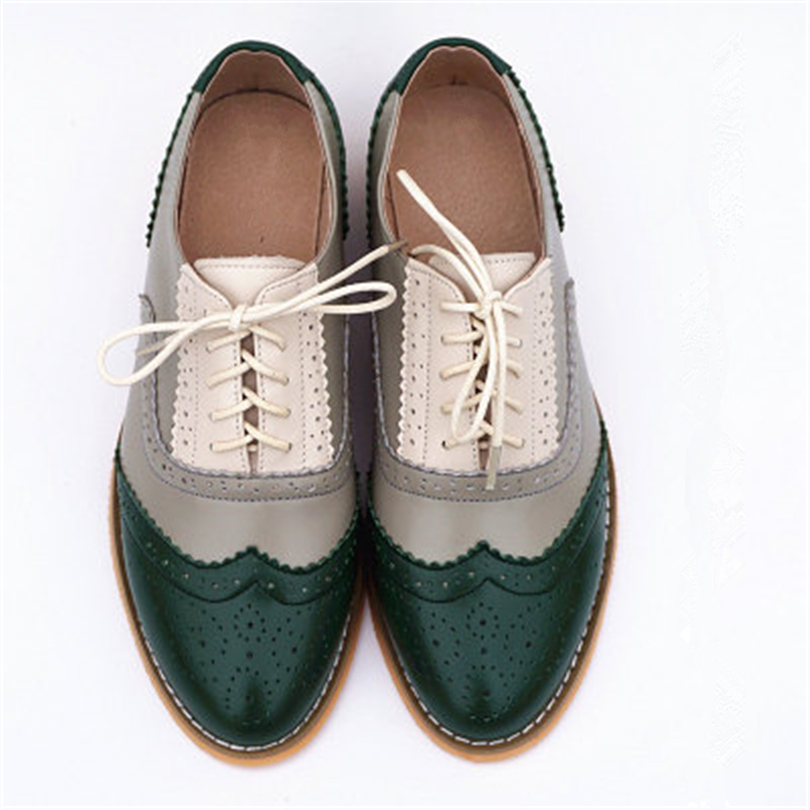Women's Flats Oxford Shoes Woman Genuine Leather Sneakers Ladies Brogues Vintage Casual Oxfords Shoes For Women Footwear