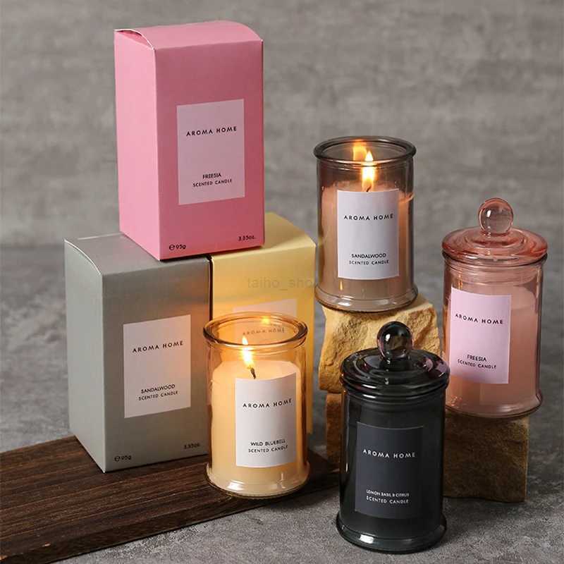 Ins Style Vintage Glass Jar Scented Candle Essential Oils Soy Wax Candle Aromatherapy Home Decoration Birthday Xmas GiftXJ240730