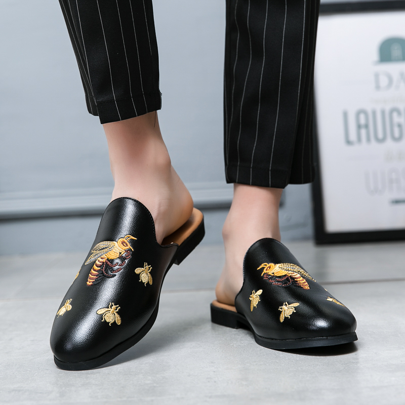 Summer Half For Designer Fashion Slipon Flats Mules Men Lazy Shoes Leather High Quality Loafers Slippers Slides