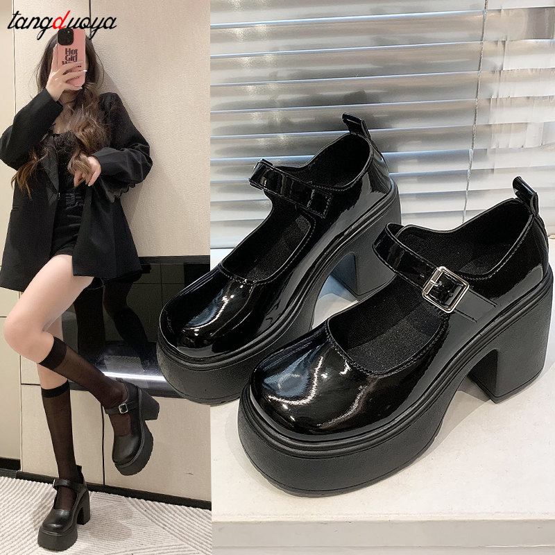Pumps Mary Jane Shoes: Stylish Leather High Heels for Women 2024, Lolita Fashion Platform Flats with Buckle 4 Platm