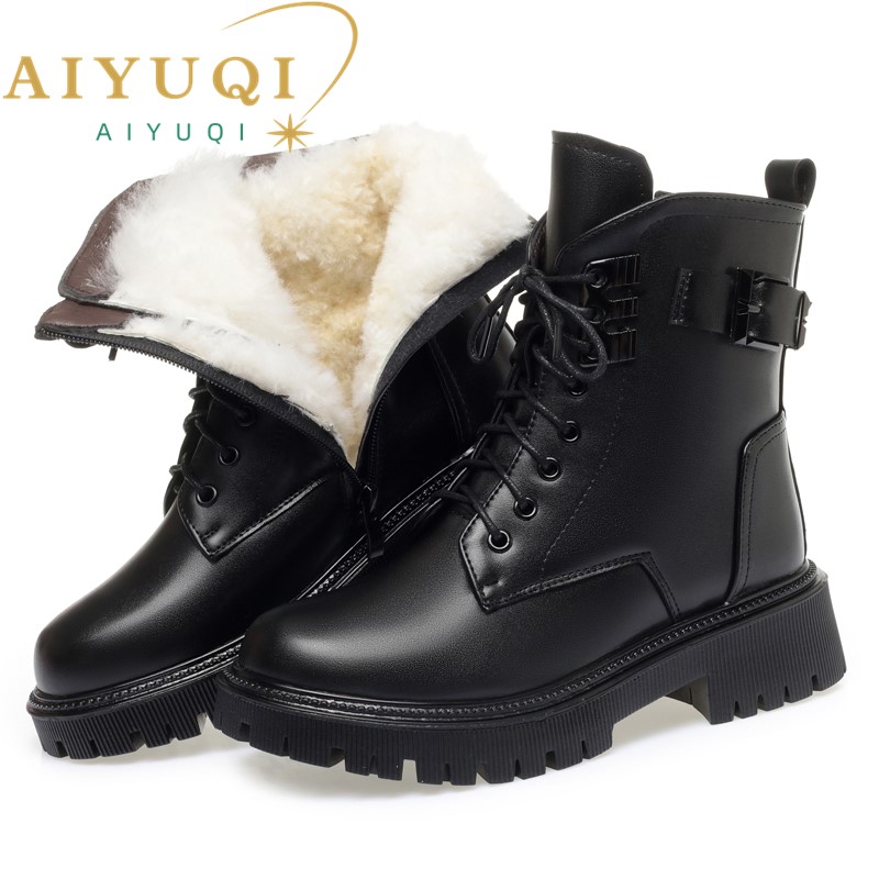 AIYUQI Women Marton Boots 2024 Winter New Wool Warm Women Motorcycle Boots Anti-slip Large Size Women's Snow Boots
