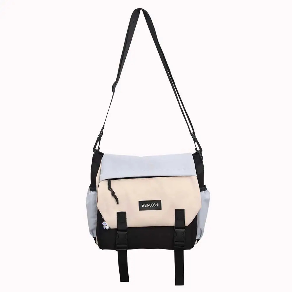 Unisex Student Messenger Bag Large Capacity Flap Crossbody Contrast Color Simple Postman for College Travel Business y240816