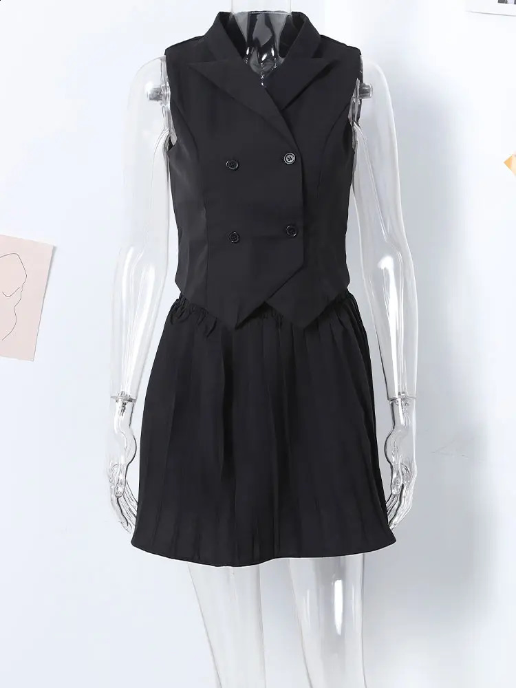 2024 Summer Elegant Tank Top Womens Vneck Double breasted Irregular Folded Skiwear Wear 240729