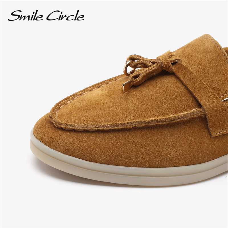 Smile Circle/cow-suede loafers Women Slip-On flats shoes Genuine Leather Ballets Flats Shoes for women Moccasins big size 36-42