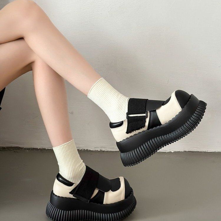 df05f Chunky 2023 Spring Loafers Japanese Style Slip On Black Single Pumps Shoes Women Fashion Girls Thick Sole Heel