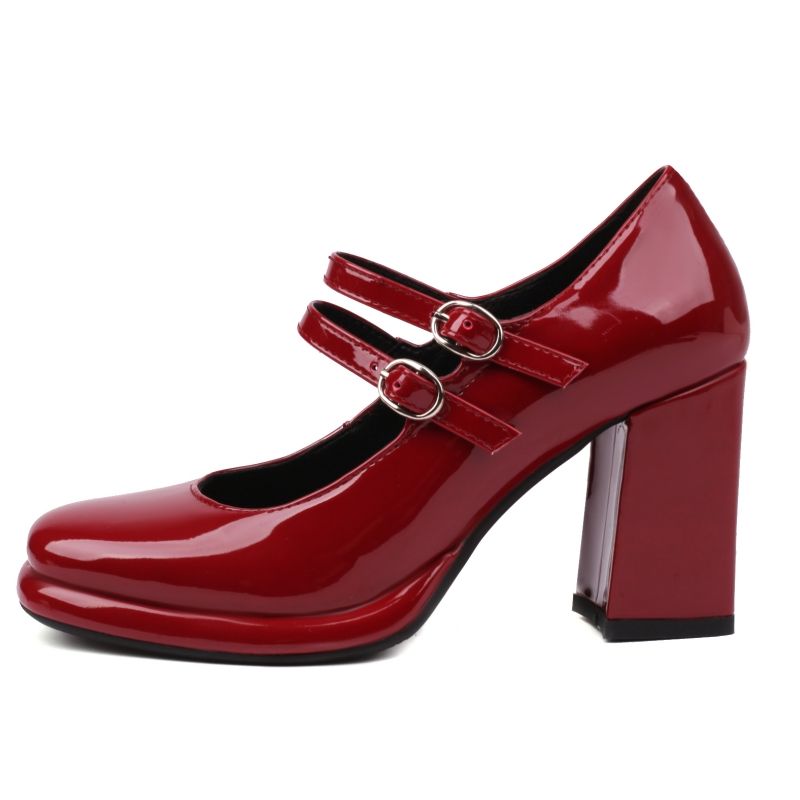 Women's Elegant High Heels Mary Janes Classic Dress Pumps Black White Block Heeled Wedding Office Shoes Female Large Size 20c2
