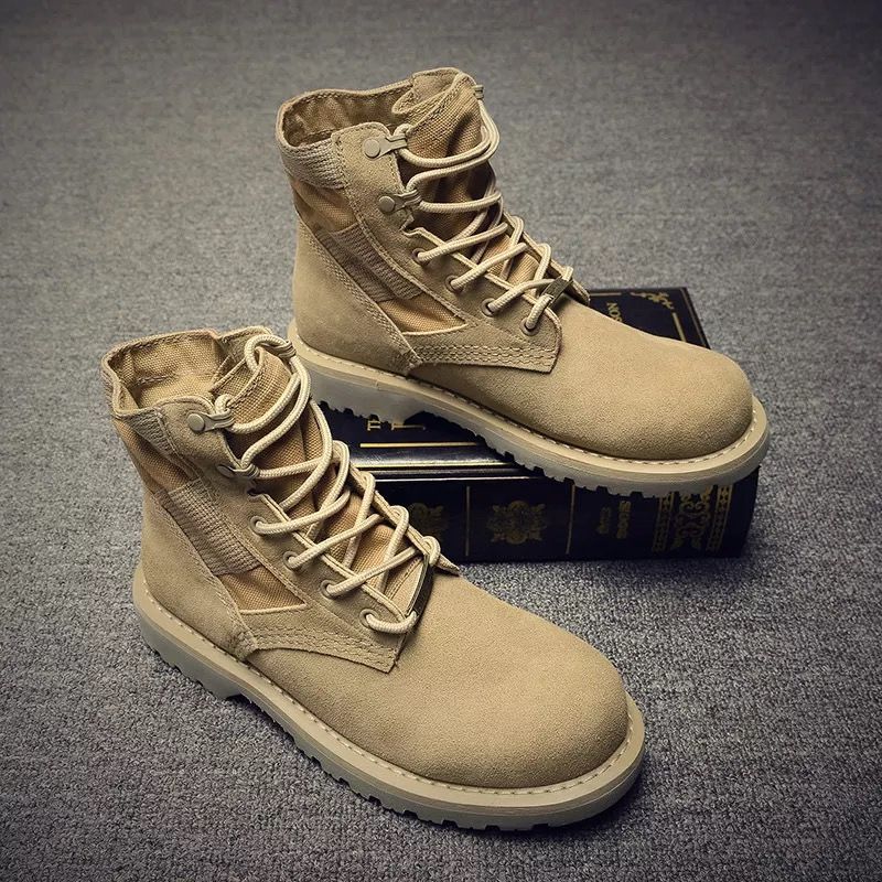 Boots Men's Fashion British Style Winter Short Boots All-match High-Top Shoes Men's Mid-Top Tooling Boots Leather Boots