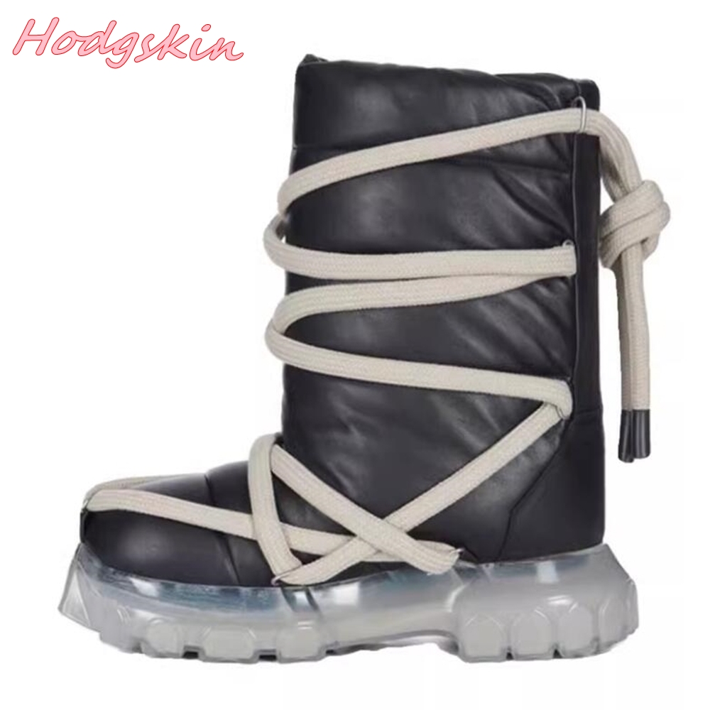 Clear Thick Sole Women Fashion Design Cross Tied Warm Mid Calf Winter New Arrivals Leisure Boots Hot Sale 2024