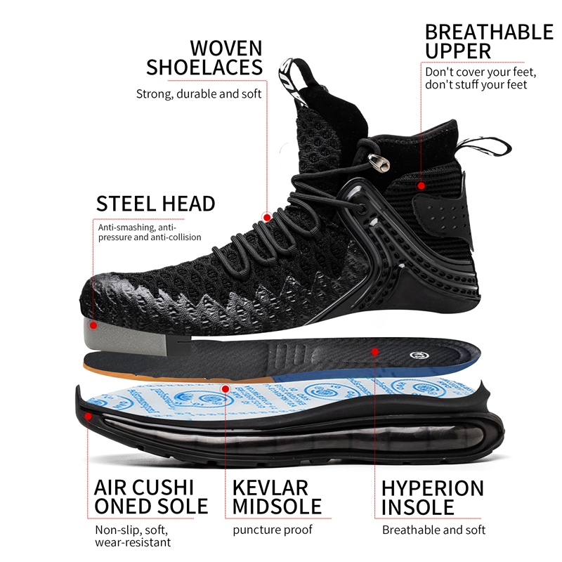 Air New Cushion Quality Work Boots Safety Steel Toe Men Smash Anti Stab Indestructible Shoes Size 50 064f