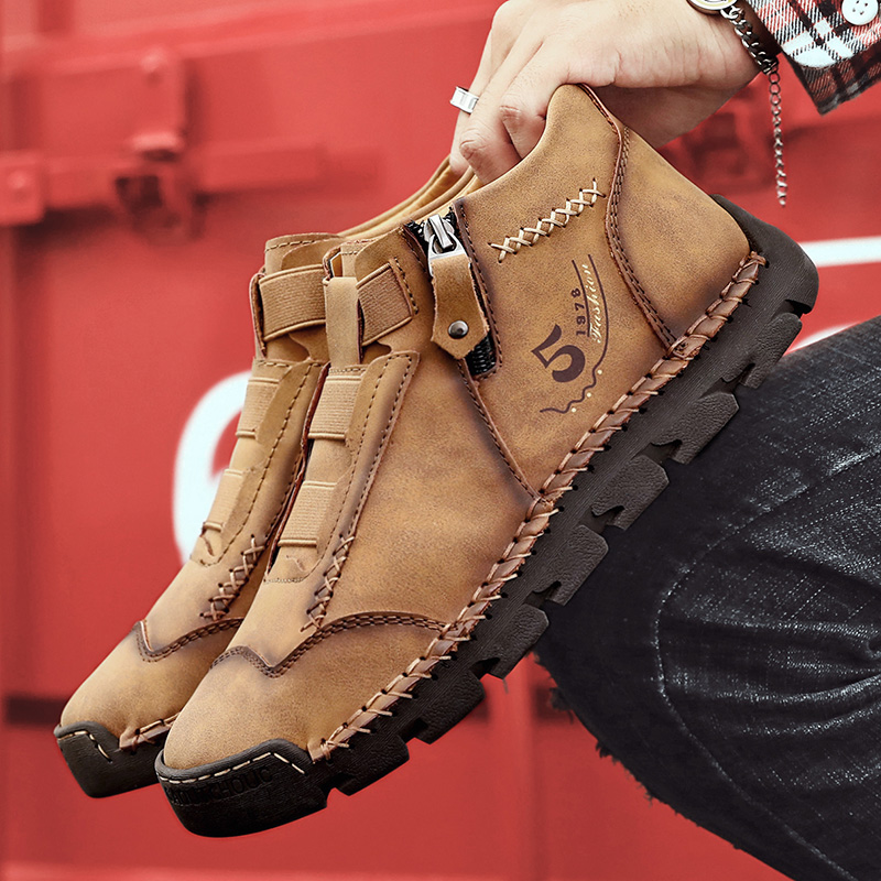 New In Mens Genuine Leather Slip on Handmade Ankle Boots Comfortable Winter Fashion Moccasin NEW Men Casual Shoes