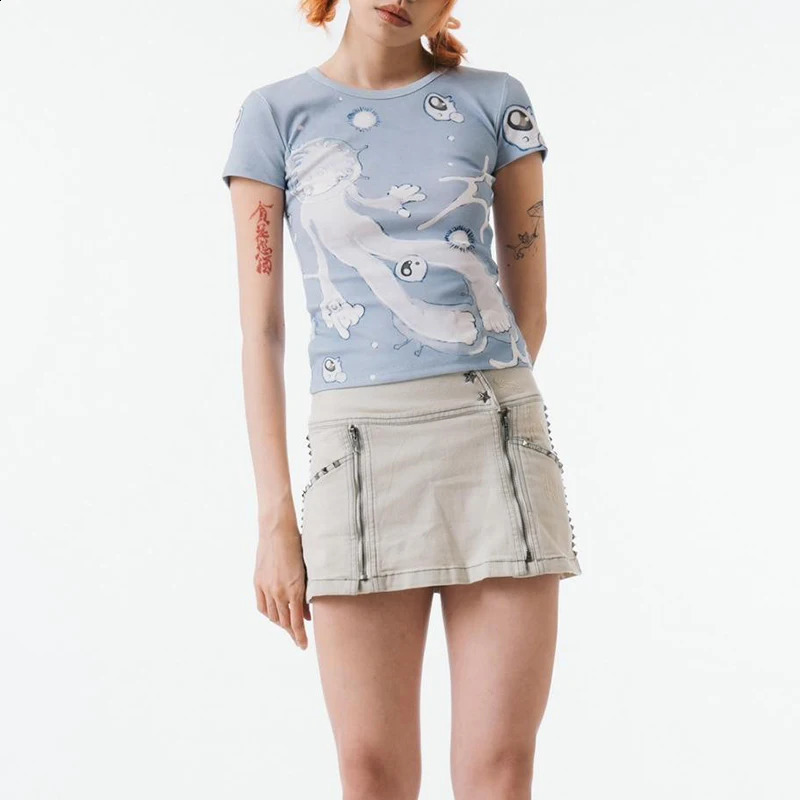 Aesthetic Emo Summer Baby Tees Tops Streetwear Gothic Harajuku Graphic Cool Girl T-shirt Vintage Crop Tops Wome clothes y2k tops 240730
