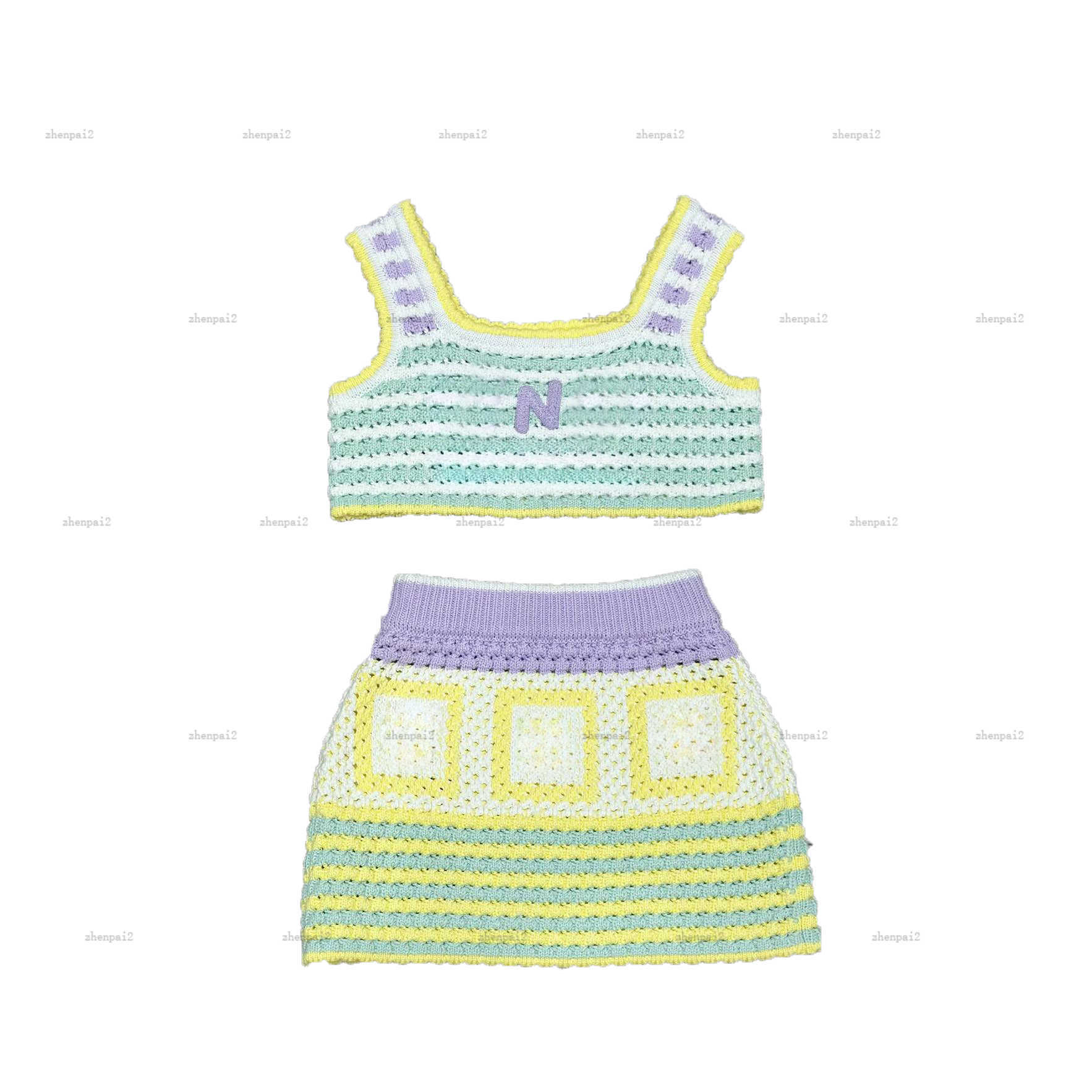 Luxury girls dress summer suit baby skirt set kids designer clothes t-shirt Pure white short sleeved shirt and khaki pleated skirt