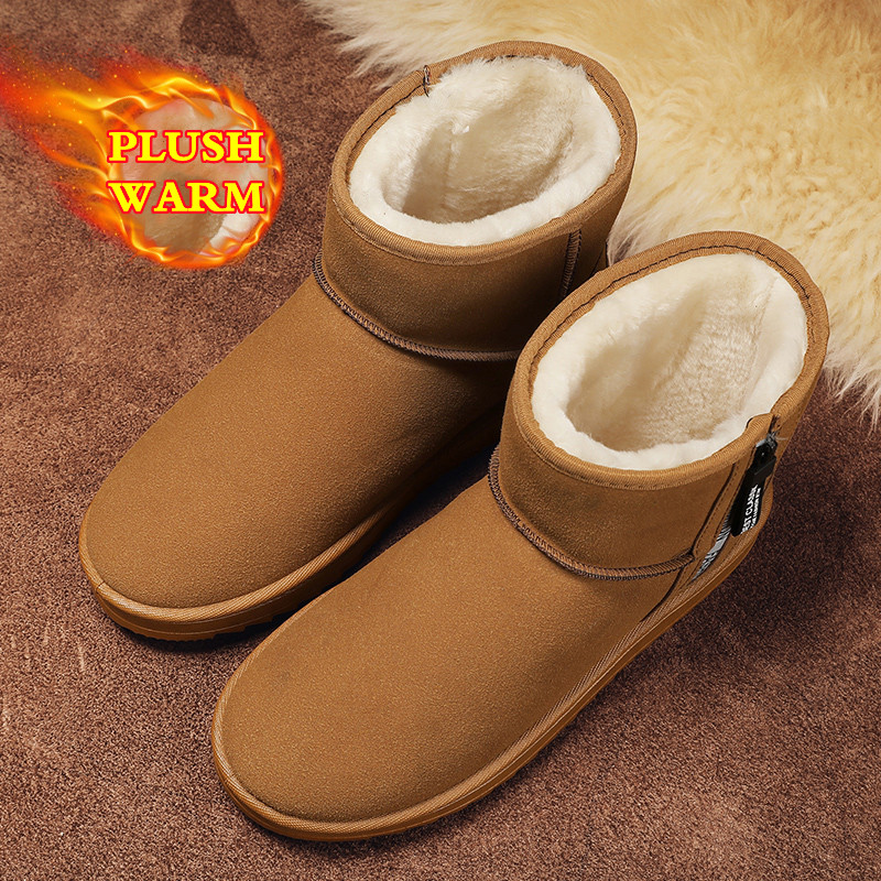 For 2024 Snow Mid-calf Warm Thick Plush Winter Boots Men Cotton Shoes Big size46 271e