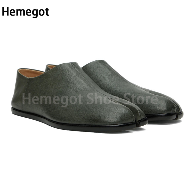 Split Toe Slip On Men Silver Leather Loafers Fashion Cattlehide Men Oxfords Shoes Lazy Flat Shoes Male Formal Party Shoes