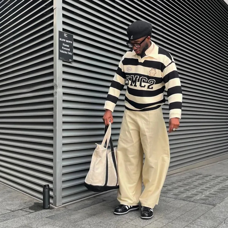 Aesthetic kawaii letter embroidery striped POLO collar pullover sweaters women sweet and cute fashion versatile baggy sweatshirt 240730