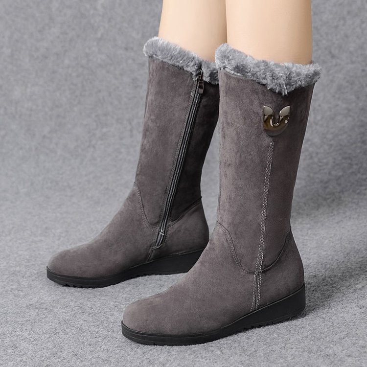 Warm Chelsea High Fur Boots Women Winter Shoes for Women Chunky Mid-calf Plush Snow Flat Boots ZIP Fashion Botas De Mujer