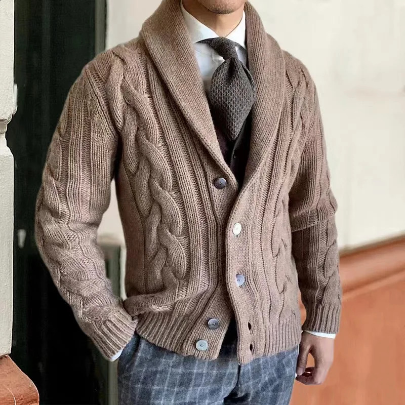 autumn and winter button sweater mens cardigan jacket fashionable jacquard thick solid sweater casual knitted jacket mens clothing 240930