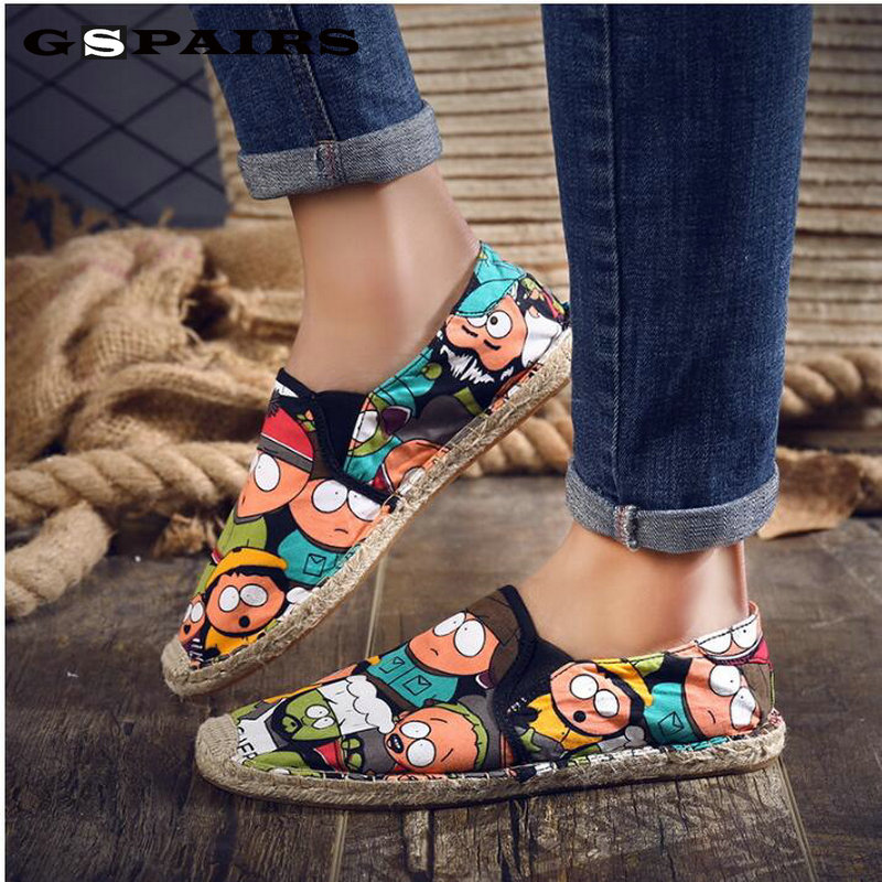 Men Casual Canvas Shoes Flats Heels Cartoon Linen Male Espadrille Fisherman Shoes Boys Flats Plimsolls Loafers Driving designer