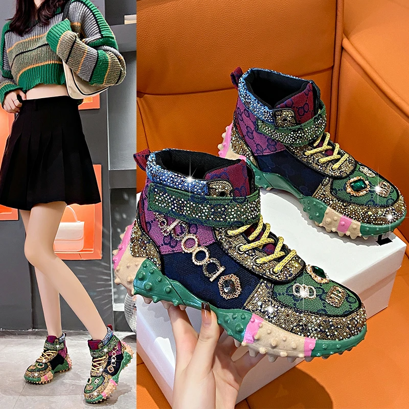 Autumn leisure sports designers Rhine stone drill barren woman walking jogging shoes female tennis