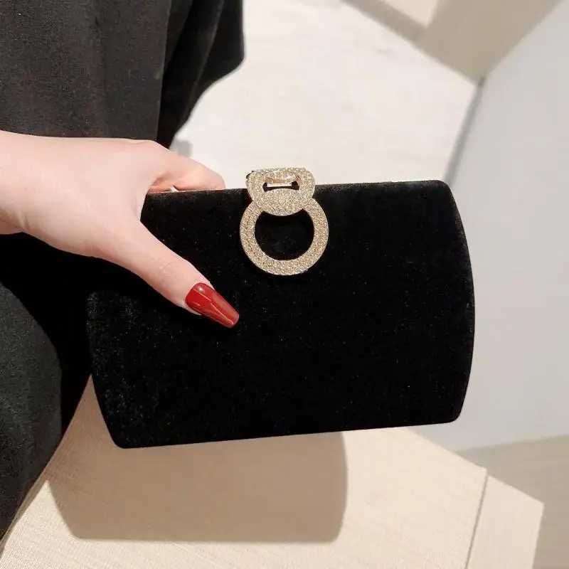 Black Square Clutch Bags Design Women Clutches 2024 New Diamonds Velvet Evening Bags Party Wedding Handbags Purse Shoulder BagsXJ240730