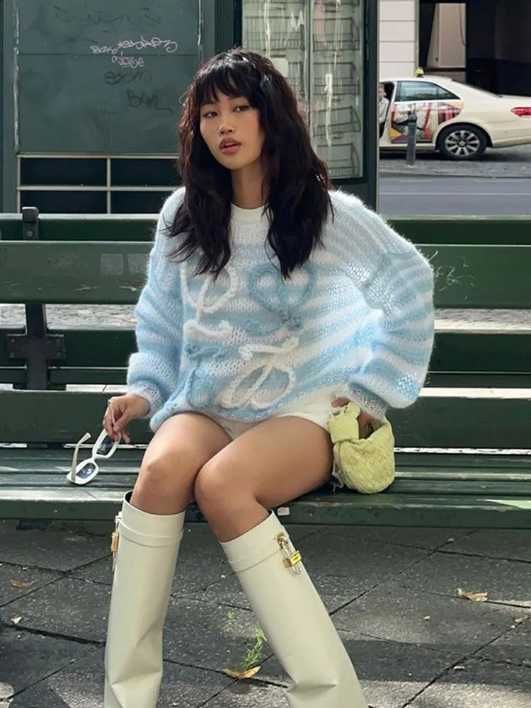 Autumn Fashion Multicolour Pullover Women Chic Round Neck Kintted Hollow Out Sweater Female Harajuku Aesthetics Jumper 240730wtt