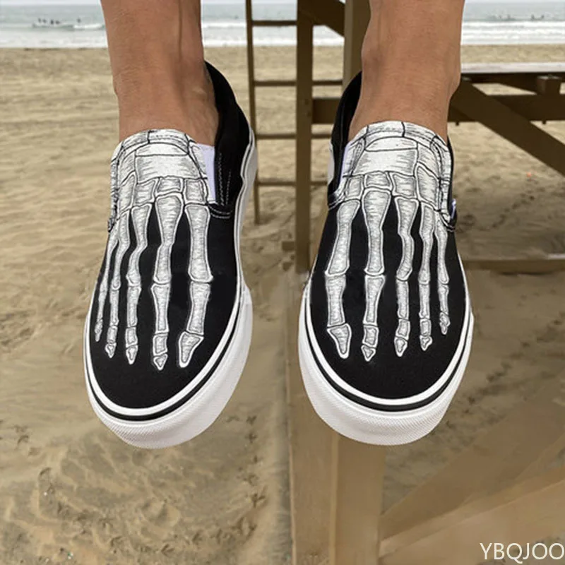 Halloween Pumpkin Size 43 Shoes 2022 Autumn Skeleton Printing Flats Women Shoes Slip-on Lazy Canvas Shoes Loafers Zapatos Mujer