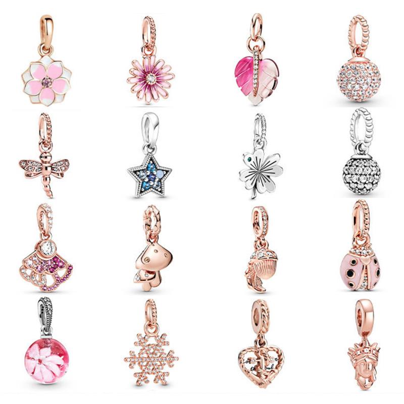 Pink Daisy Charms 925 Sterling Silver Beads Original Bracelet For Women Jewelry Making 2024 Trend Mother's Day Banquet