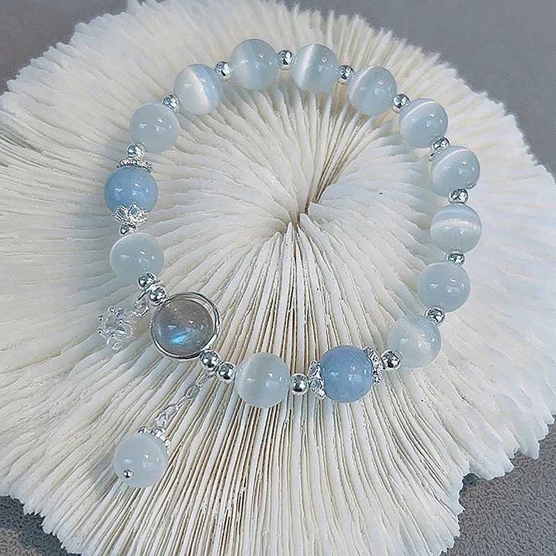 Original Opal Sea Blue Treasure Moonlight Crystal Bracelet Light Luxury Elastic Bracelet for Girls Jewelry AccessoriesW240730