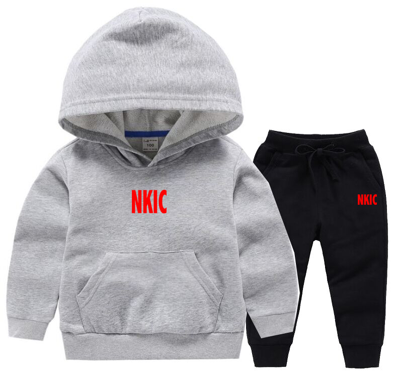 Fashion Kids Brand Tracksuit Boys Girls Clothes Set 100% Cotton Gray Hoodies and Pants Children Sportwear Clothing Sport Suits