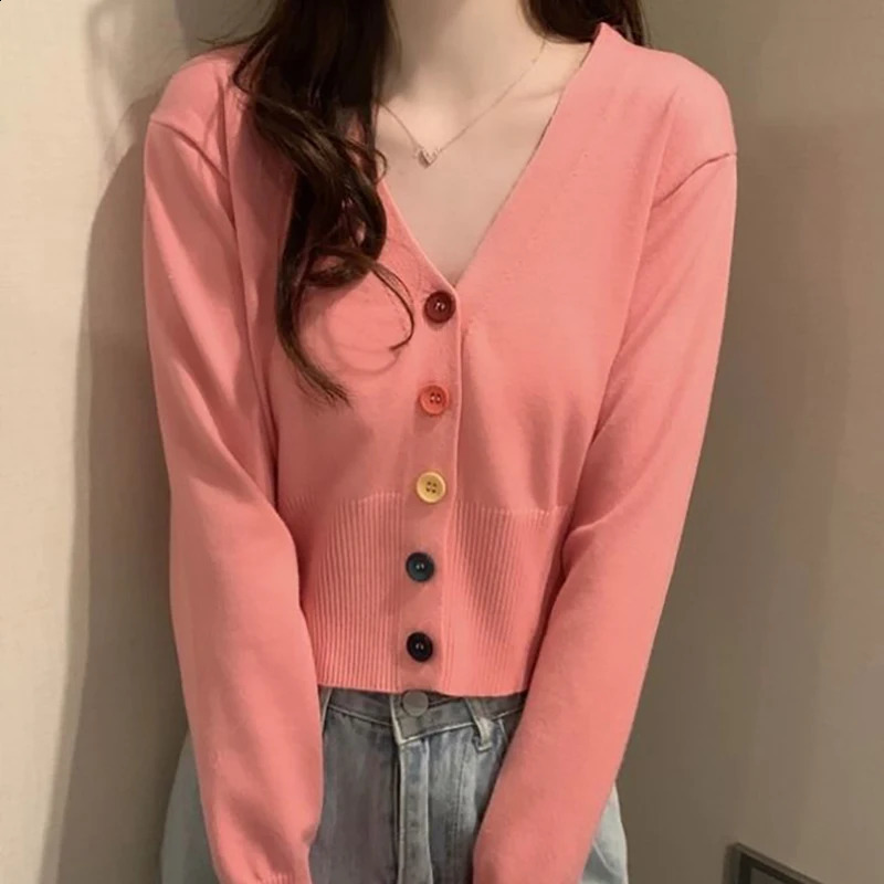 Women Single-breasted V-Neck Cardigan Sweater Long Sleeve Solid Knit Sweater Causal Office Tops For Women Autumn Winter 240730