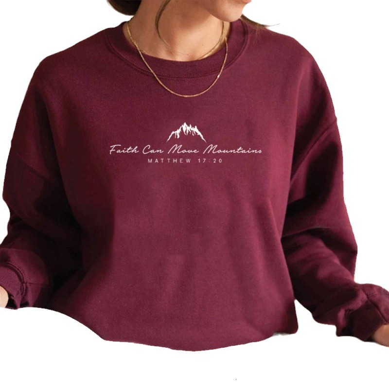 Spring and Autumn women's round neck Faith Can Move Mountains logo printed hoodie cotton F7.30#33