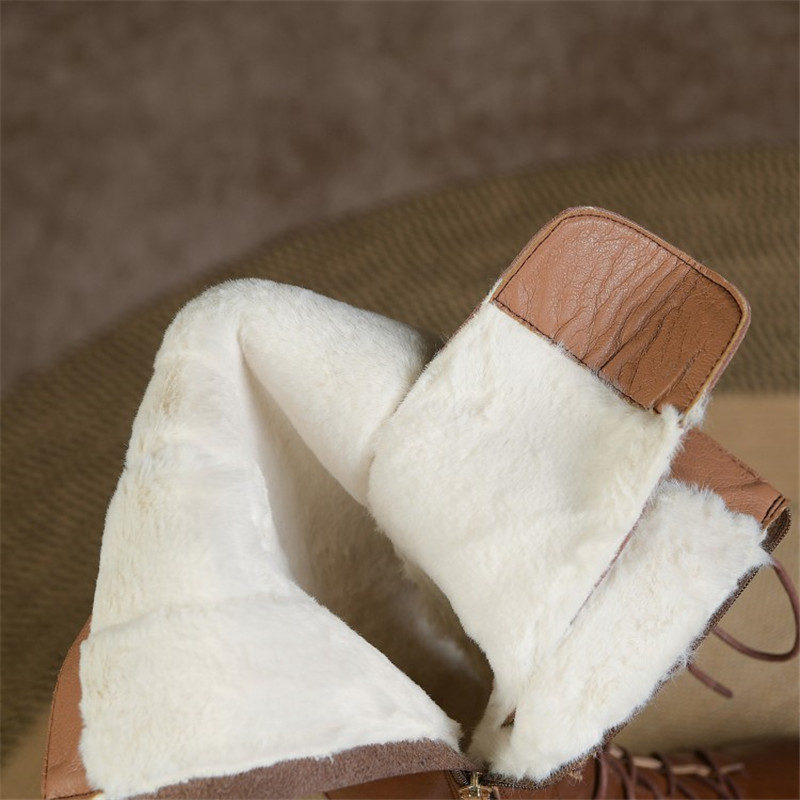 Knee-High New Winter Split Leather Chunky High Solid Platform Shoes for Women Knight Boots 98cb