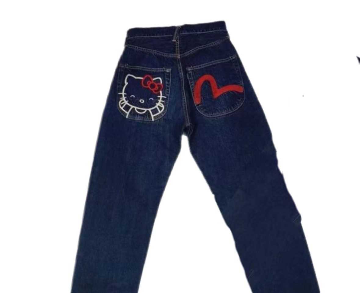 Women's Jeans 2024 Hip Hop Trend High Street Fashion Kitty Print Jeans Loose Straight Pants T240730