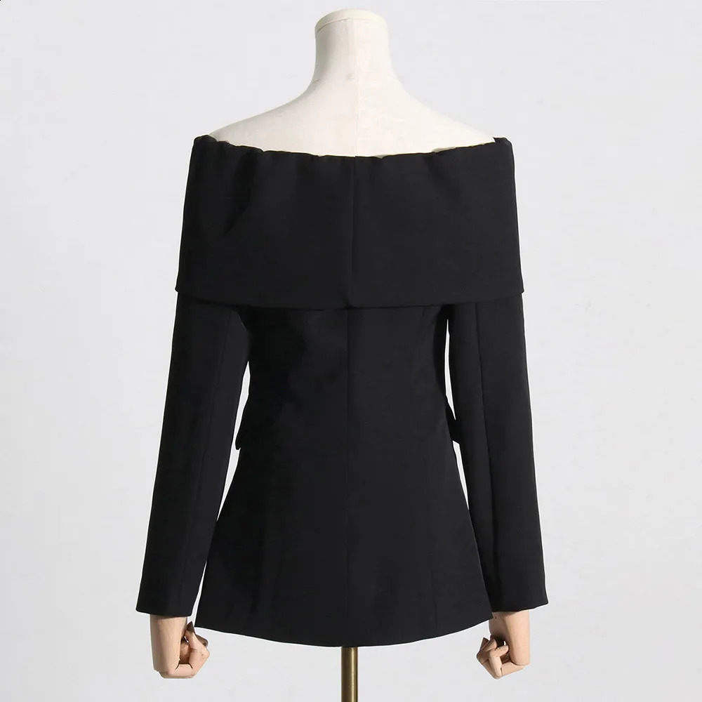 VGH Solid Patchwork Button Temperament Blazer For Women Slash Neck Long Sleeve Slimming Blazers Female Fashion Style Clothes 240730